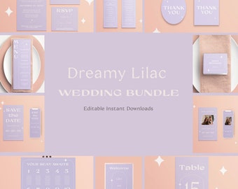 Dreamy Lilac Wedding Invitation Set Bundle/DIY Wedding Invitation Template Bundle/Pastel Wedding Invitation Suite/Wedding Sign/Lavender