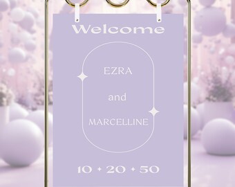 Retro Lilac Welcome Sign Template/Dreamy Lilac Sign Printable/Retro Wedding Sign/Retro Wedding Sign/Corjl Instant Download/Lavender wedding