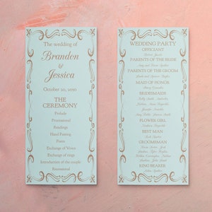 Blue French Inspired Wedding Program Template, Pink  wedding, Wedding Program Card, Editable Text,Instant Download, Blue Wedding Program