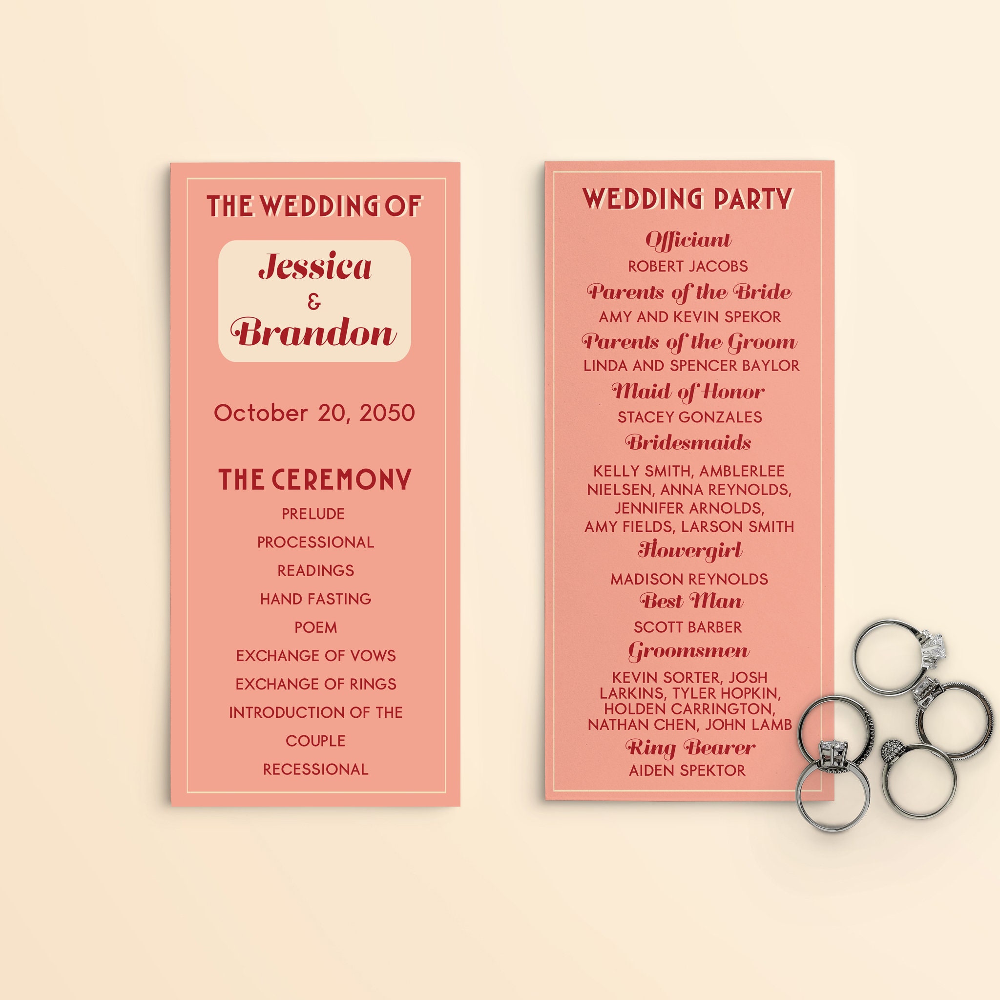 1950s Wedding Program Template: Retro Pink Design (Instant Download)