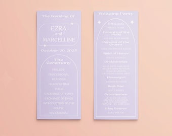 Dreamy Lilac Wedding Program Template, Spring wedding, Wedding Program, Editable Text, Instant Download, Corjl, Retro wedding