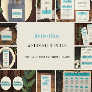Retro Blue Wedding Invitation Set: DIY Bundle (Digital Download)