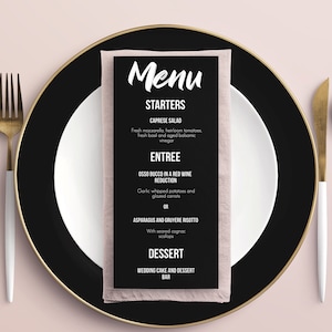 Modern Black Wedding Menu Template: Editable Dinner Party Menu (Instant Download)