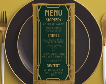Emerald Art Deco Wedding Menu Template/Editable Red Wedding Menu Printable/Wedding Menu Cards/Instant Download Menu/Wedding Menu Download