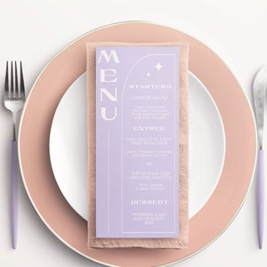 Plantilla de menú de boda imprimible/Descarga de menú de boda de lavanda/Menú de boda lila de ensueño/Tarjeta de menú editable boda/Descarga instantánea/