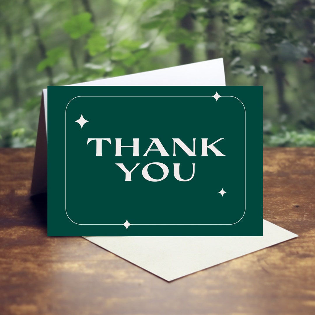 Forest Green Wedding Thank You Card Template (digital Download) - Etsy