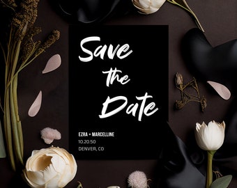 Dramatic Black Save the Date Evite and Printable Invitation/ Downloadable Template/ Fully Editable Text, 5x7 Invite and digital invitation