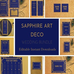 Sapphire Art Deco Wedding Invitation Suite: DIY Template (Print at Home)