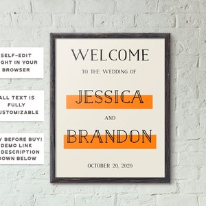 Printable Wedding Sign Template/Welcome Wedding Sign Download/Editable Retro Orange Welcome Sign/DIY Wedding Welcome Sign/Wedding Signage image 6