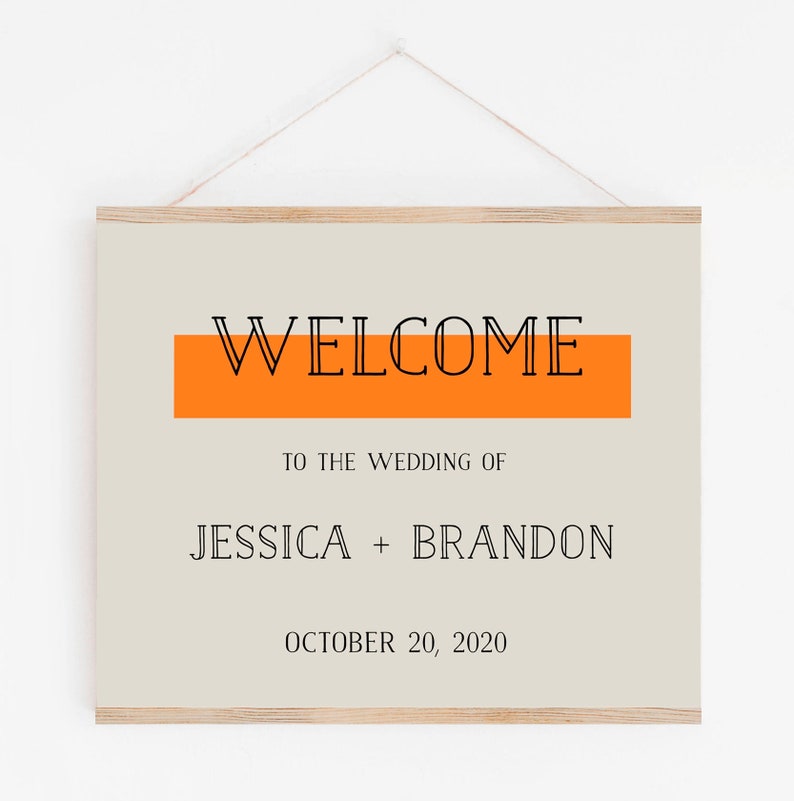 Printable Wedding Sign Template/Welcome Wedding Sign Download/Editable Retro Orange Welcome Sign/DIY Wedding Welcome Sign/Wedding Signage image 3