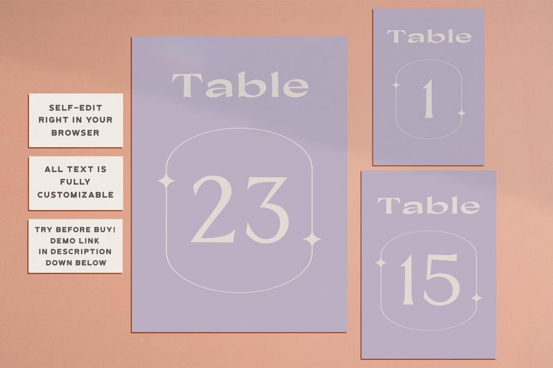 Table Number Template, Dreamy Lilac , Lavender Wedding Table Number Sign, Editable Text, Instant Download, Corjl, Table Numbers Printable image 3