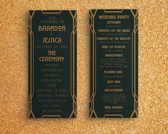 Emerald Art Deco Wedding Program Template: Editable Text (Instant Download)
