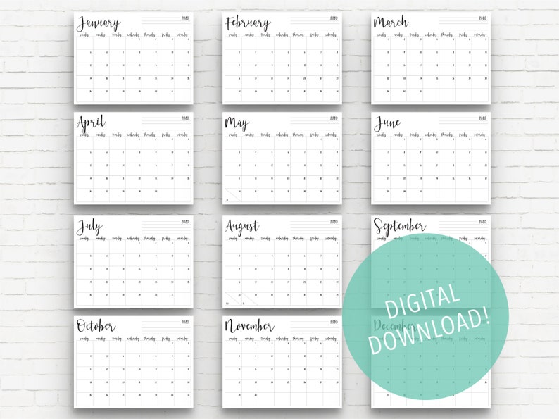 2020 june 2022 dec calendar digital download pdf sunday etsy