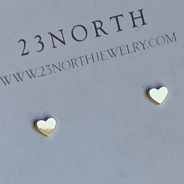 14kt Solid Gold Heart Stud Earrings, Tiny Gold Studs