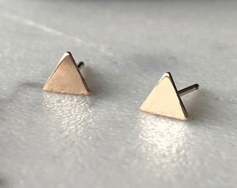 14kt Solid Gold Triangle Stud Earrings 14kt Gold Triangle Earrings Sterling Silver Triangle Studs Gold Studs Geometric Studs 100% Recyclable