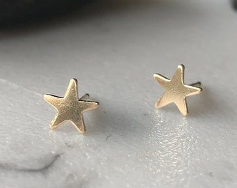 14kt Solid Gold Star Stud Earrings Star Stud Earrings 14kt Solid Gold Star Earrings Gold Star Studs Wedding Bridesmaid Gift Hypoallergenic