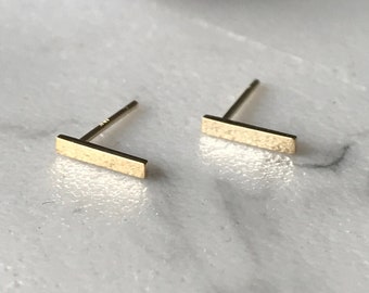 14kt Solid Gold Bar Stud Earrings, Minimalist Style