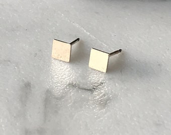 14kt Solid Gold Square Stud Earrings 14Kt Gold Fill Square Earrings Gold Rectangle Square Studs Gold Studs Stud Wedding Bridesmaid Gift