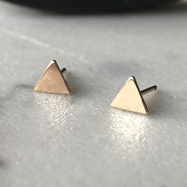 14kt Solid Gold Triangle Stud Earrings 14kt Gold Triangle Earrings Sterling Silver Triangle Studs Gold Geometric Wedding Studs Dainty Gift
