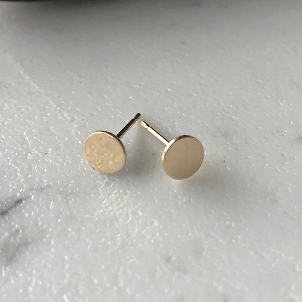 14kt Solid Gold Round Disk Stud Earrings Disk Earrings Gold Round Studs Gold Studs Sterling Silver Circle Gift Stud Earrings Hypoallergenic