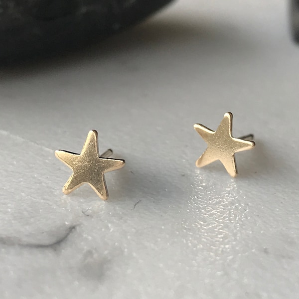 14kt Solid Gold Star Stud Earrings Star Stud Earrings 14kt Solid Gold Star Earrings Gold Star Studs Wedding Bridesmaid Gift Hypoallergenic