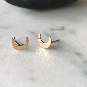 14kt Solid Gold Moon Stud Earrings 14kt Gold Filled Moon Earrings Gold Moon Studs Gold Studs Sterling Silver Moon Studs Hypoallergenic