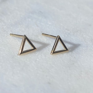 14kt Solid Gold Triangle Stud Earrings 14kt Gold Triangle Earrings Triangle Studs Gold Stud Triangle Outline Geometric Studs 100% Recyclable