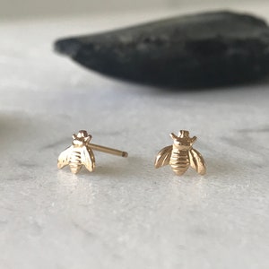 14kt Gold Bumble Bee Stud Earrings Sterling Silver Bumble Bee Solid Gold Bee Studs Sterling Silver Wedding Bridesmaid Gift Hypoallergenic
