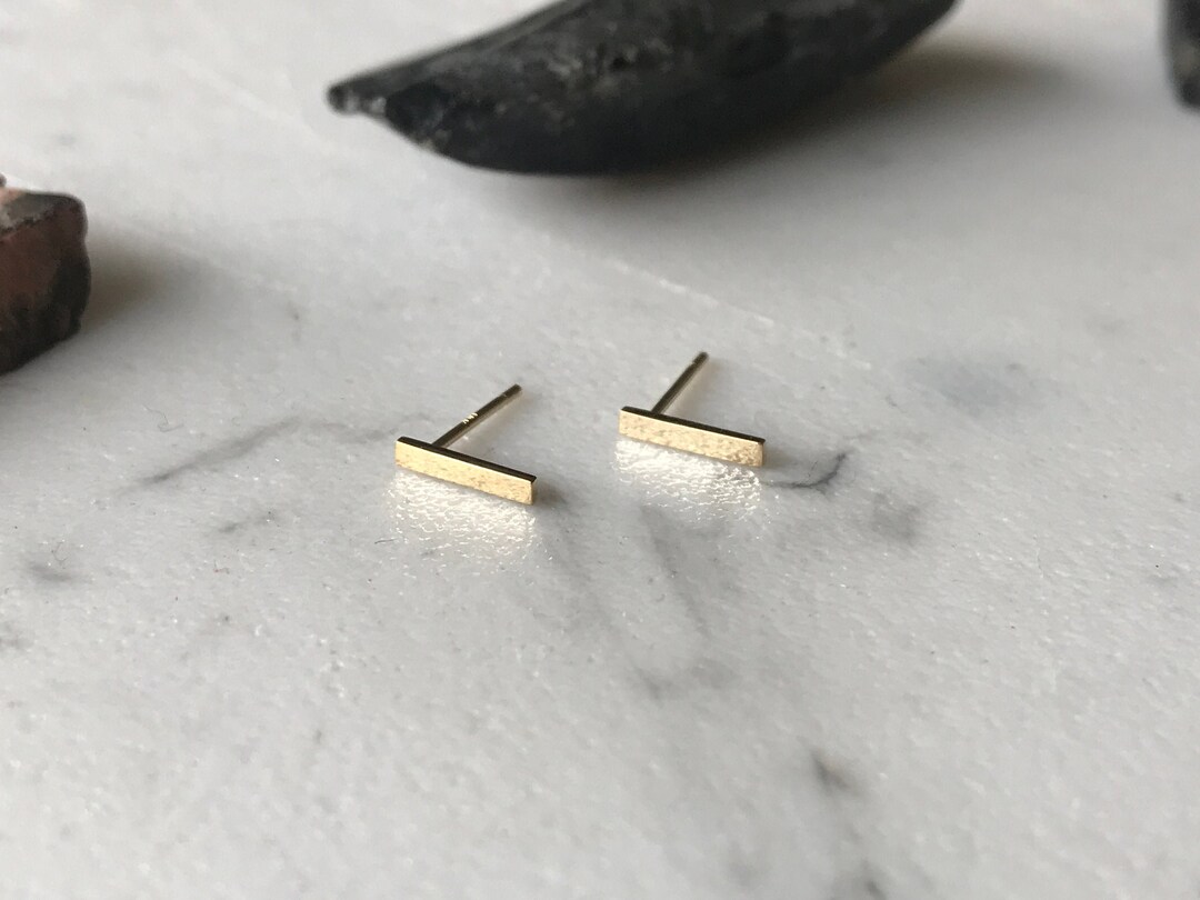 14kt Solid Gold Bar Stud Earrings 14kt Gold Bar Earrings Gold Rectangle