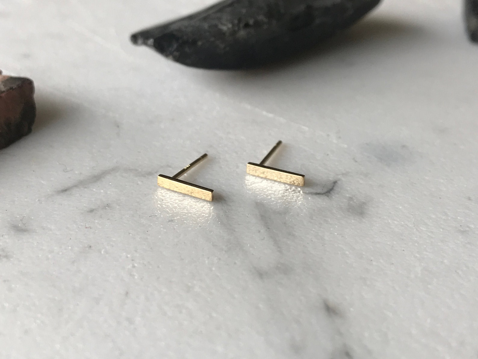 14kt Solid Gold Bar Stud Earrings 14kt Gold Bar Earrings Gold Etsy
