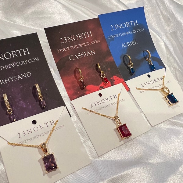 Official Book Boyfriend Gold Fill Crystal ACOTAR Necklace | Hunt Cassian Rhysand Azriel Bookish A Court of Thorns and Roses Jewelry Set Gift