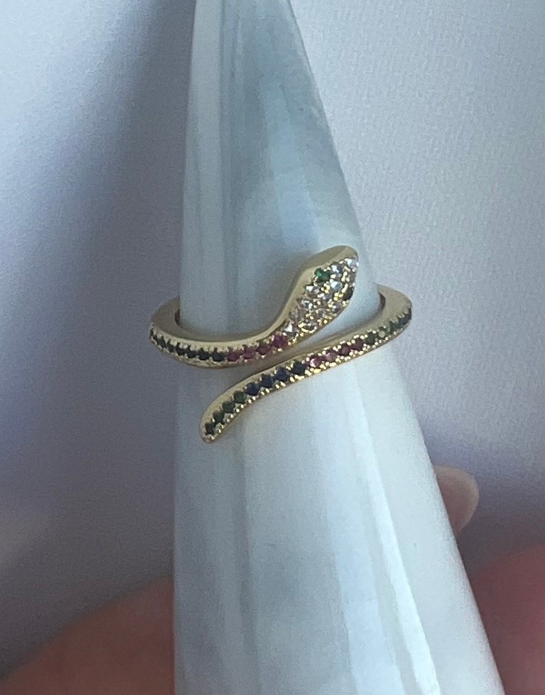 Rainbow Gold Diamond Snake Ring Gold Diamond Snake Serpent Ring Gold Snake Earrings CZ Snake