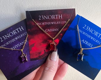 Official Gold Fill SJM ACOTAR TOG Crescent City  Rhysand Azriel Rowan Crystal Necklace & Earring Set | Bookish Jewelry Set
