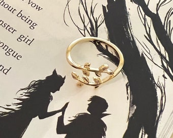 14kt Gold Leaf Cruel Prince Cardan Jude Ring | Olive Branch Gold CZ Bookish Jewelry