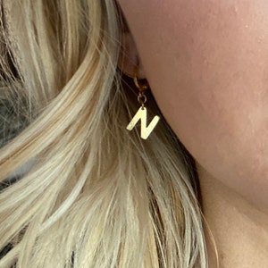 Gold Initial Huggies Gold Letter Huggie Earring Initial Earrings Personalized Dangling Huggies Gold Letter Hoops Gold Hypoallergenic Hoops