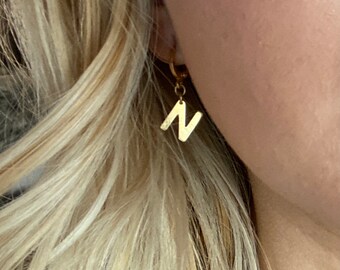 Gold Initial Huggies Gold Letter Huggie Earring Initial Earrings Personalized Dangling Huggies Gold Letter Hoops Gold Hypoallergenic Hoops