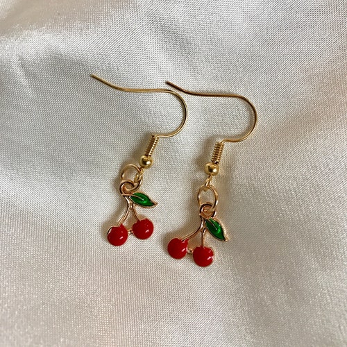 14kt Gold Cherry Earrings Handmade Earrings Gold Cherry Etsy