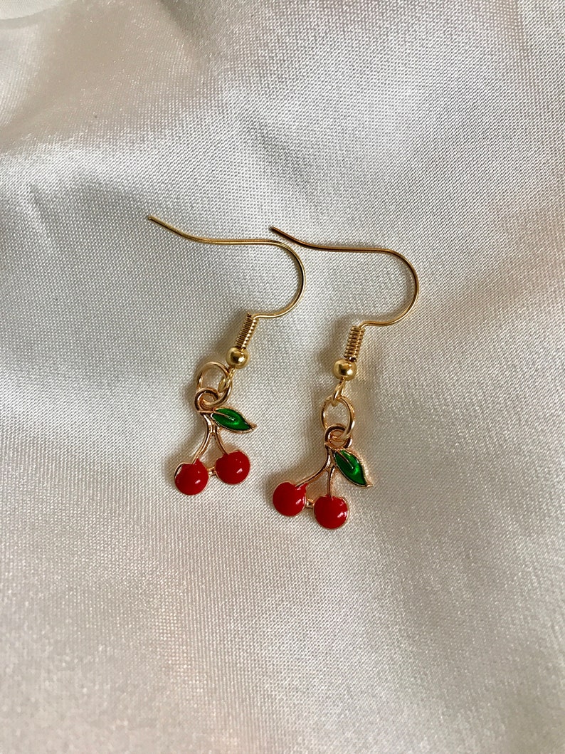 14kt Gold Cherry Earrings Handmade Earrings Gold Cherry Etsy