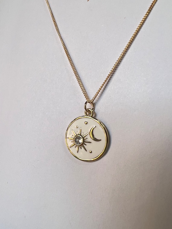 Gold Fill Sun Moon Necklace | Celestial Crystal Bookish Jewelry