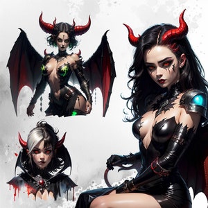 Belle démon femme Lilith Clipart Bundle, Dark Fantasy Clipart diable fille PNG téléchargement numérique,