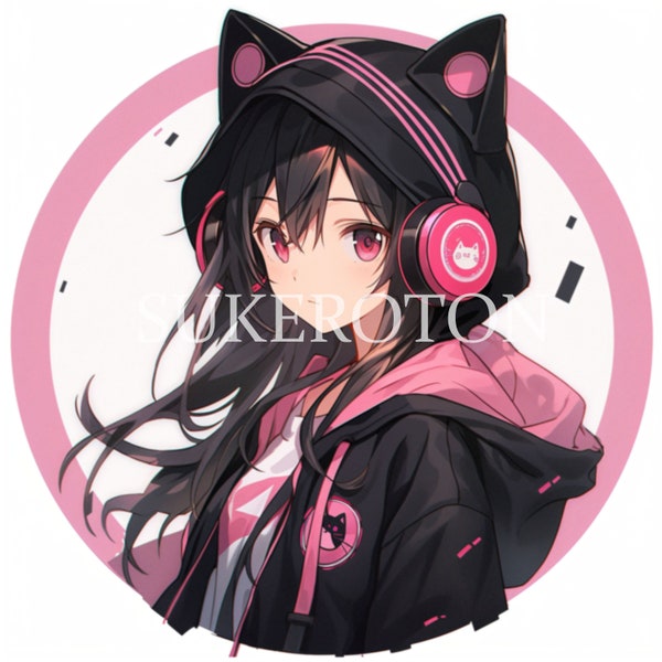 Cute Anime Girl With Cat Ears Clipart, Anime Catgirl Instant Download PNG Design, Commercial Use PNG, Anime Digital Print