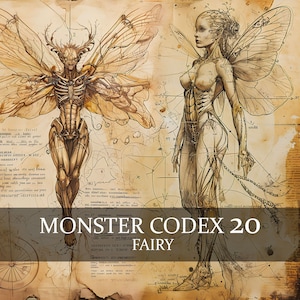 20 pages Monster Codex Volume 20, Monster Bestiaire Vol 20, 20 JPG Fairy Bestiaire Fantasy Codex, Forest Fairy Codex
