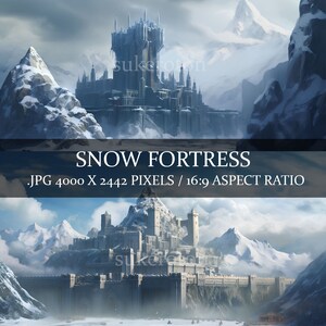 23 Snow Fortress clipart, Snow Castle landschap jpeg-afbeeldingen, Mountain Castle clipart, Fantasy Snow Kingdom landschap RPG, png