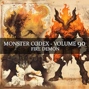 17 pagine Monster Codex Volume 90, Monster Bestiary Vol 90, 17 JPG Fire Demon Bestiary Fantasy Codex, Ifrit Grimoire Junk Journal LARP prop