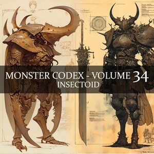 Códice de monstruos de 52 páginas, volumen 34, Bestiario de monstruos, vol. 34, Códice de fantasía de bestiario de insectos de 52 páginas en formato JPG, Clipart de insectos, Códice de insectos humanoides