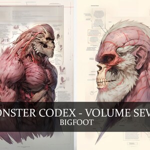 20 páginas Monster Codex Volumen siete, Monster Bestiary Vol 7, 20 JPG Bigfoot Bestiary Fantasy Codex