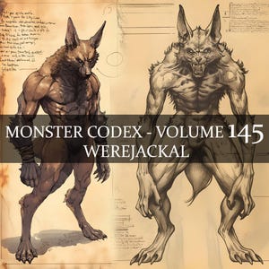Códice de Monstruos de 14 páginas, Volumen 145, Bestiario de Monstruos, Vol. 145, 14 JPG, Códice de Fantasía del Bestiario del Hombre Chacal Masculino, Diario Basura del Hombre Chacal LARP