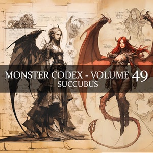 Codice dei mostri di 37 pagine, volume 49, Bestiario dei mostri, volume 49, 20 JPG, Codice fantasy del bestiario delle succubi femmine, Grimorio delle demoniache, diario di scarto