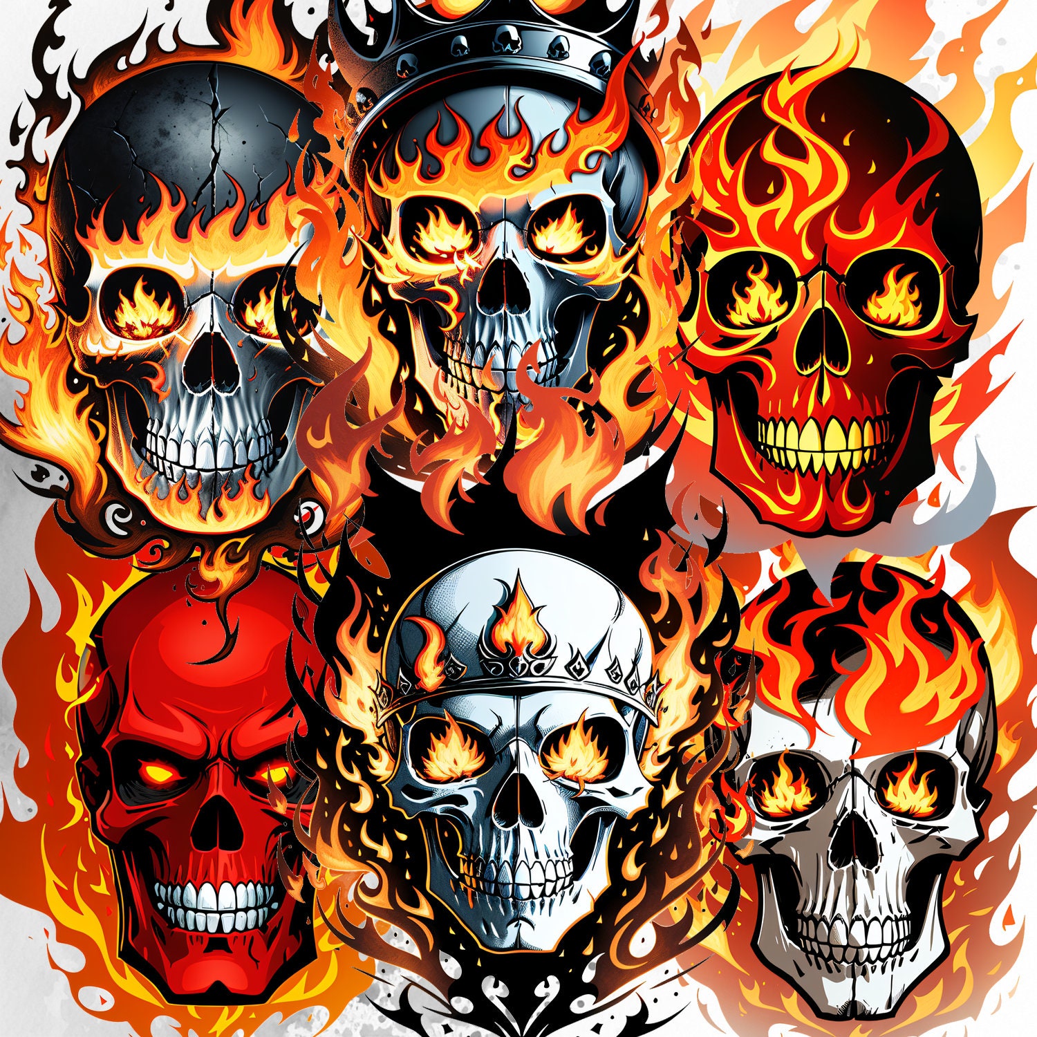 15 Fire Skulls Clipart, Flame Skulls PNG, Fiery Skull Bundle Etsy