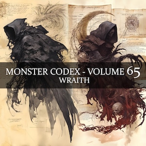 15 pages Monster Codex Volume 65, Monster Bestiaire Vol 65, 15 JPG Wraith Bestiaire Fantasy Codex, Cyclope Grimoire Junk Journal GN accessoire